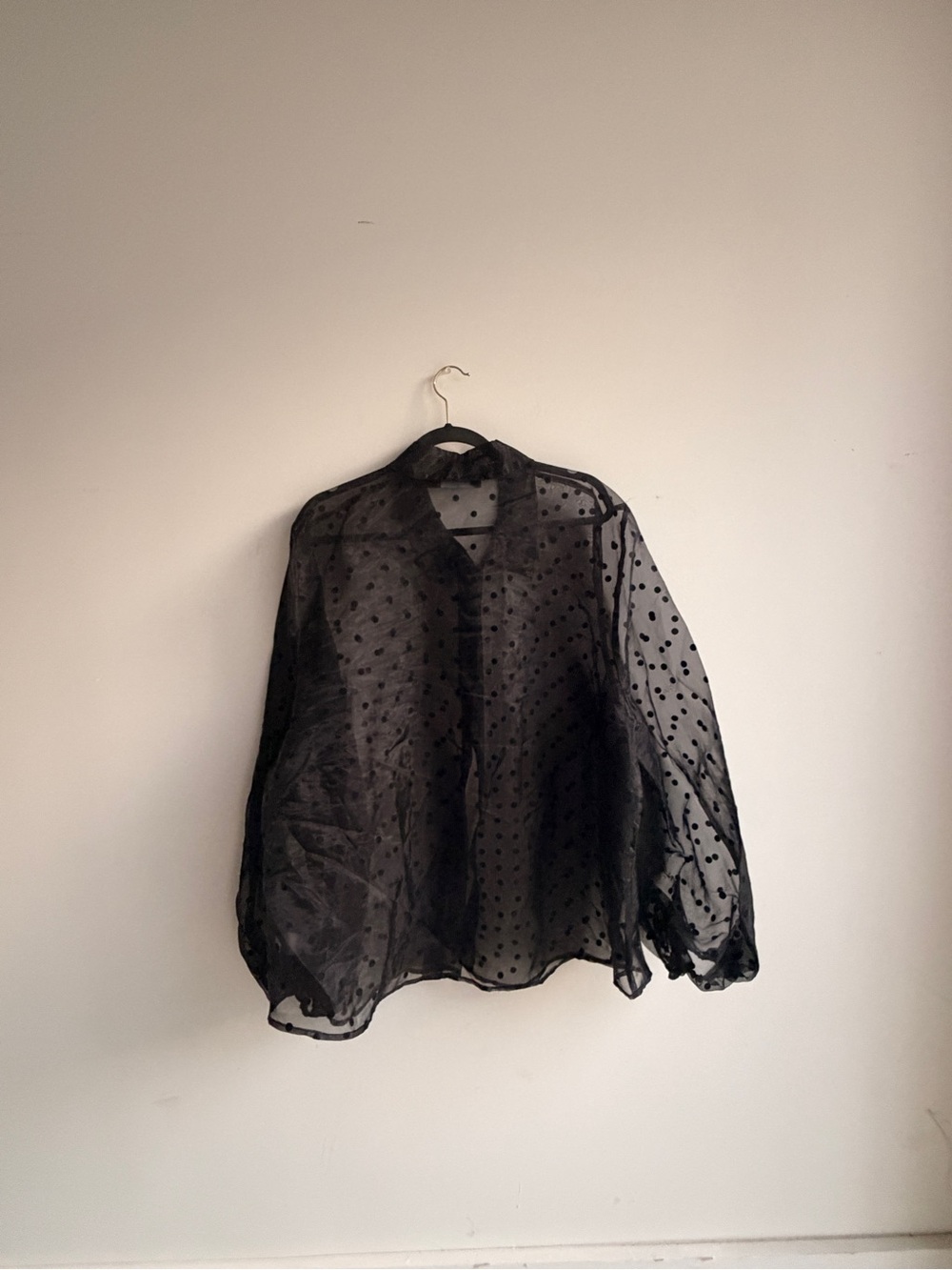Fashion to Figure Black Sheer Polka Dot Button-Down Blouse
